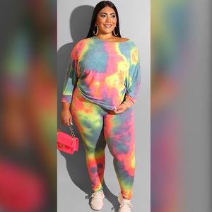Plus Size Tie Dye Two Piece Set
